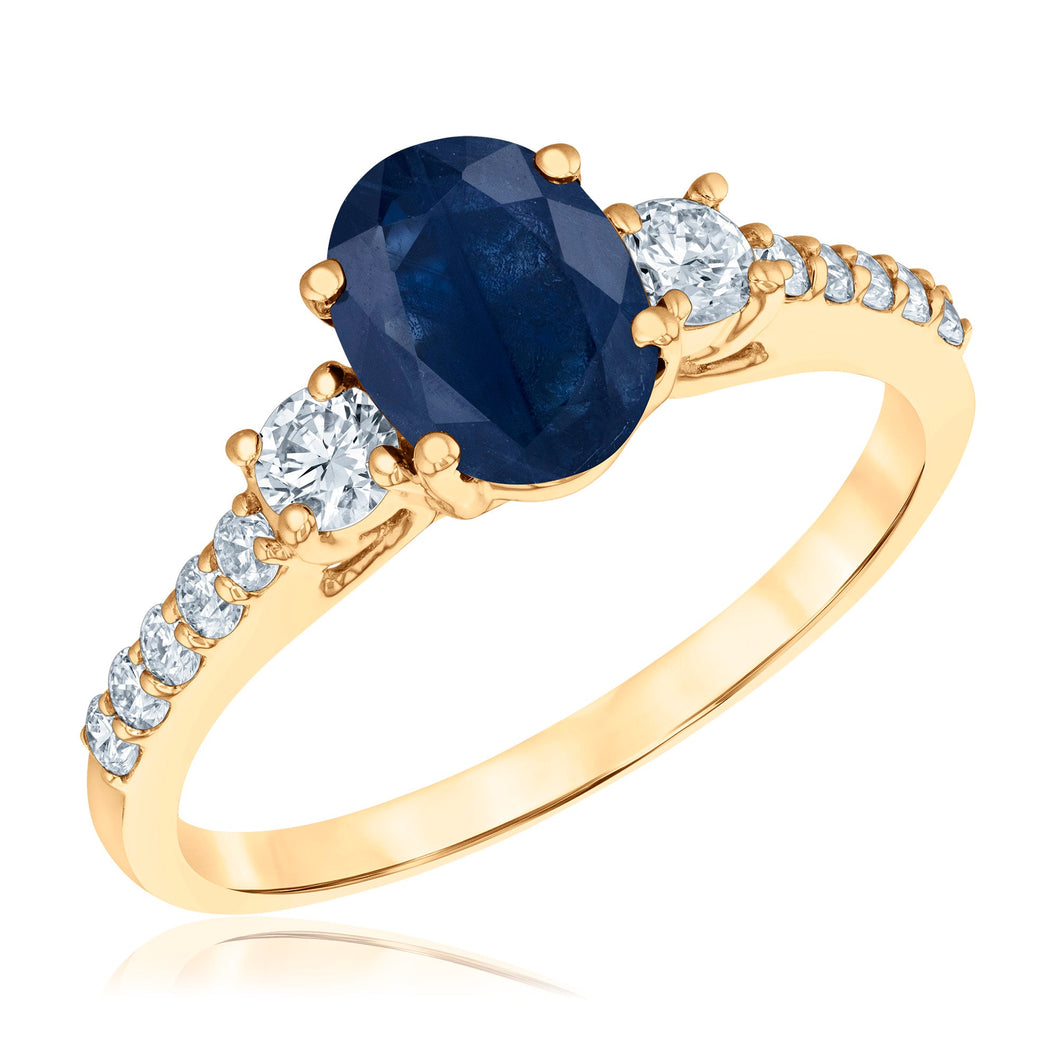 Oval Blue Sapphire and 3/8ctw Diamond Yellow Gold Ring - Watercolor Collection