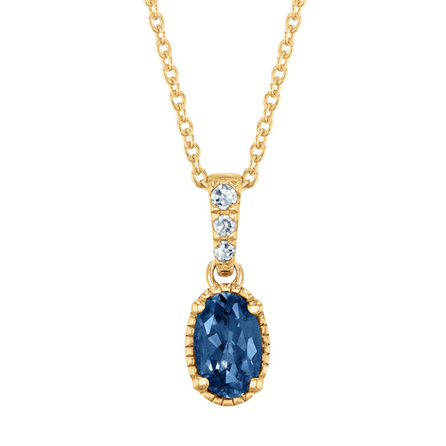 Oval Blue Sapphire and Diamond Accent Yellow Gold Pendant Necklace