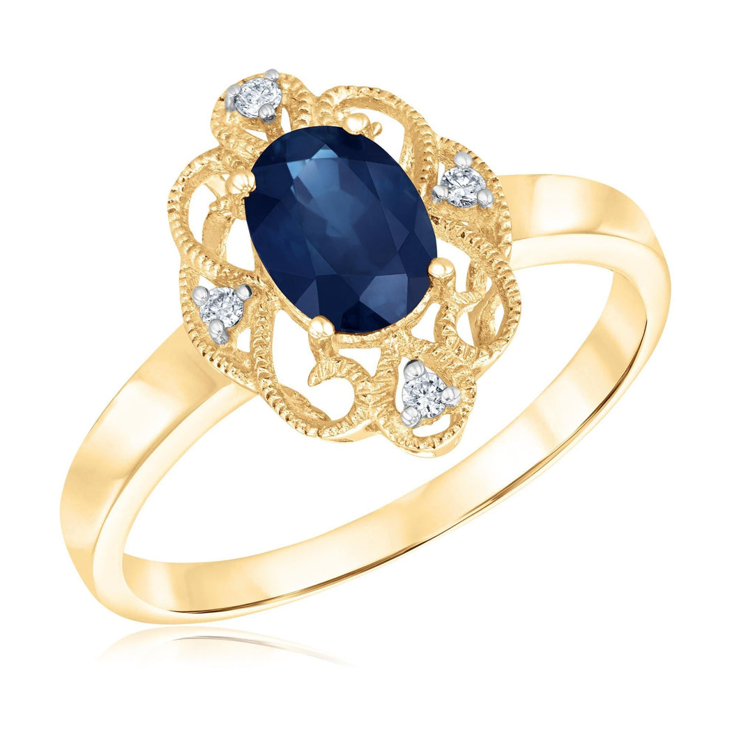 Oval Blue Sapphire and Diamond Yellow Gold Ring - Watercolor Collection