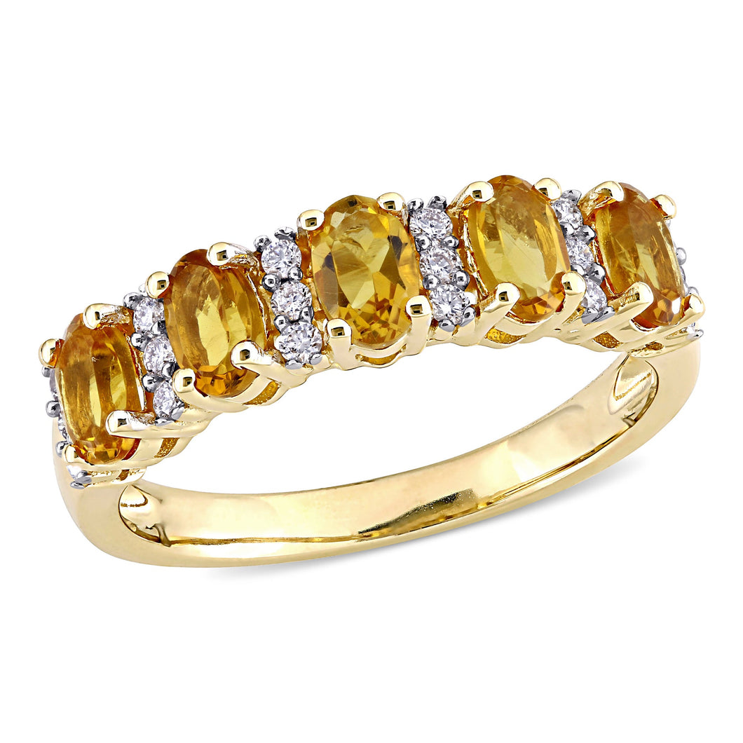 Oval Citrine and 1/6ctw Diamond Yellow Gold Ring | Size 4