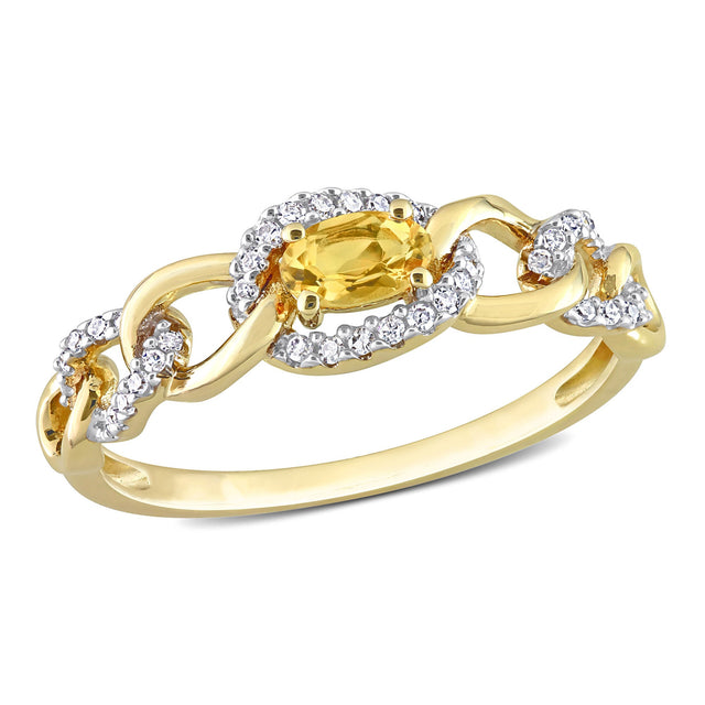 Oval Citrine and 1/8ctw Diamond Yellow Gold Infinity Ring - Size 5