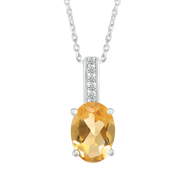 Oval Citrine and Diamond Accent Sterling Silver Pendant Necklace