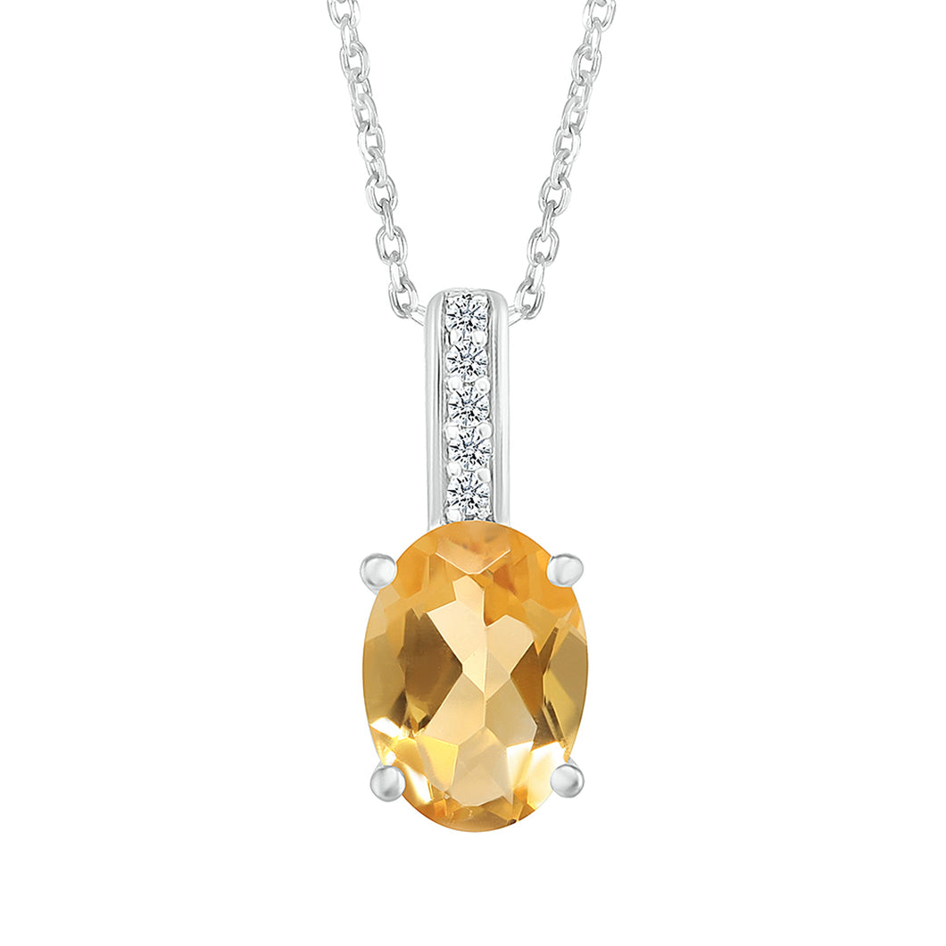 Oval Citrine and Diamond Accent Sterling Silver Pendant Necklace