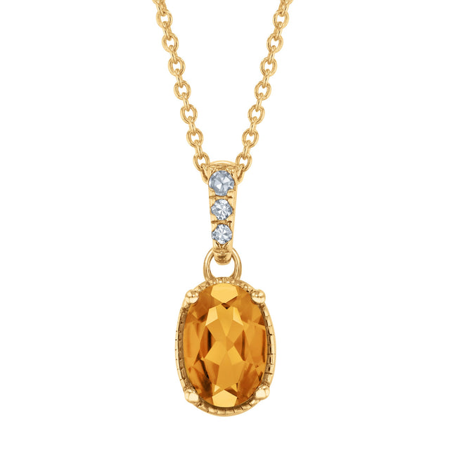 Oval Citrine and Diamond Accent Yellow Gold Pendant Necklace
