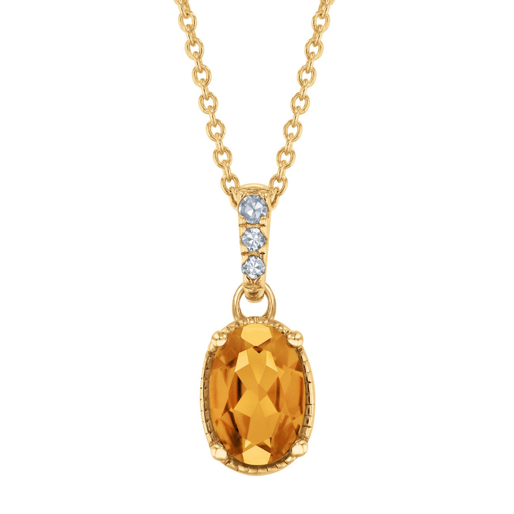 Oval Citrine and Diamond Accent Yellow Gold Pendant Necklace