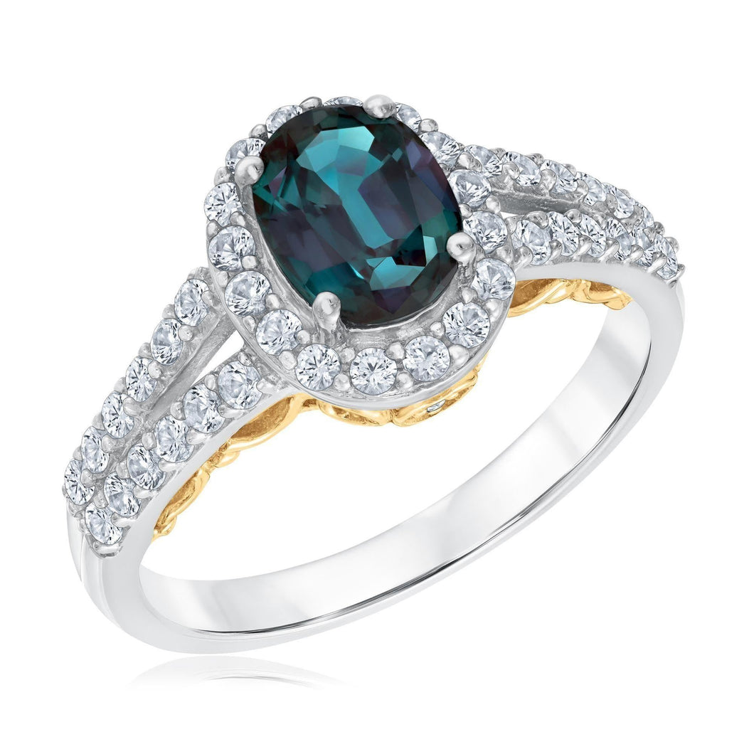 Oval Created Alexandrite, Diamond and Created White Sapphire Ring