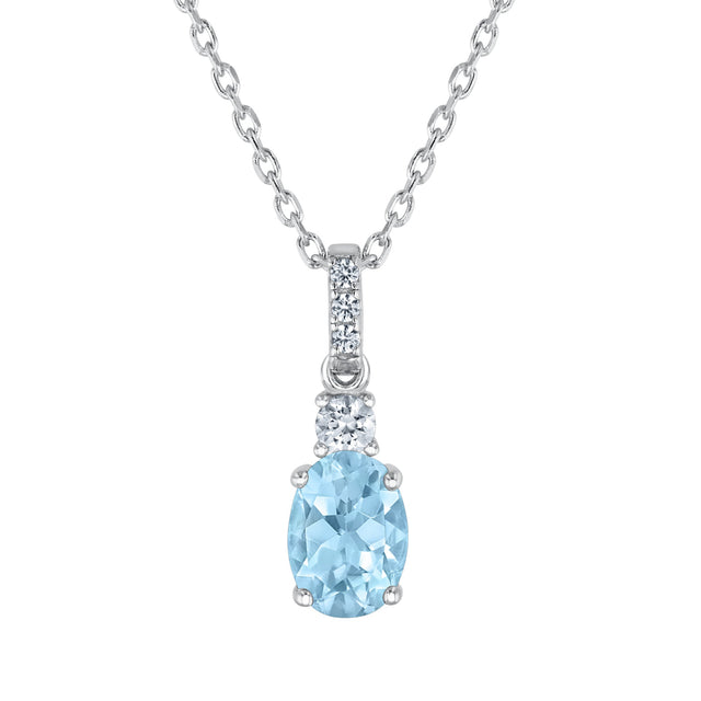 Oval Created Blue Quartz and Created White Sapphire Sterling Silver Pendant Necklace