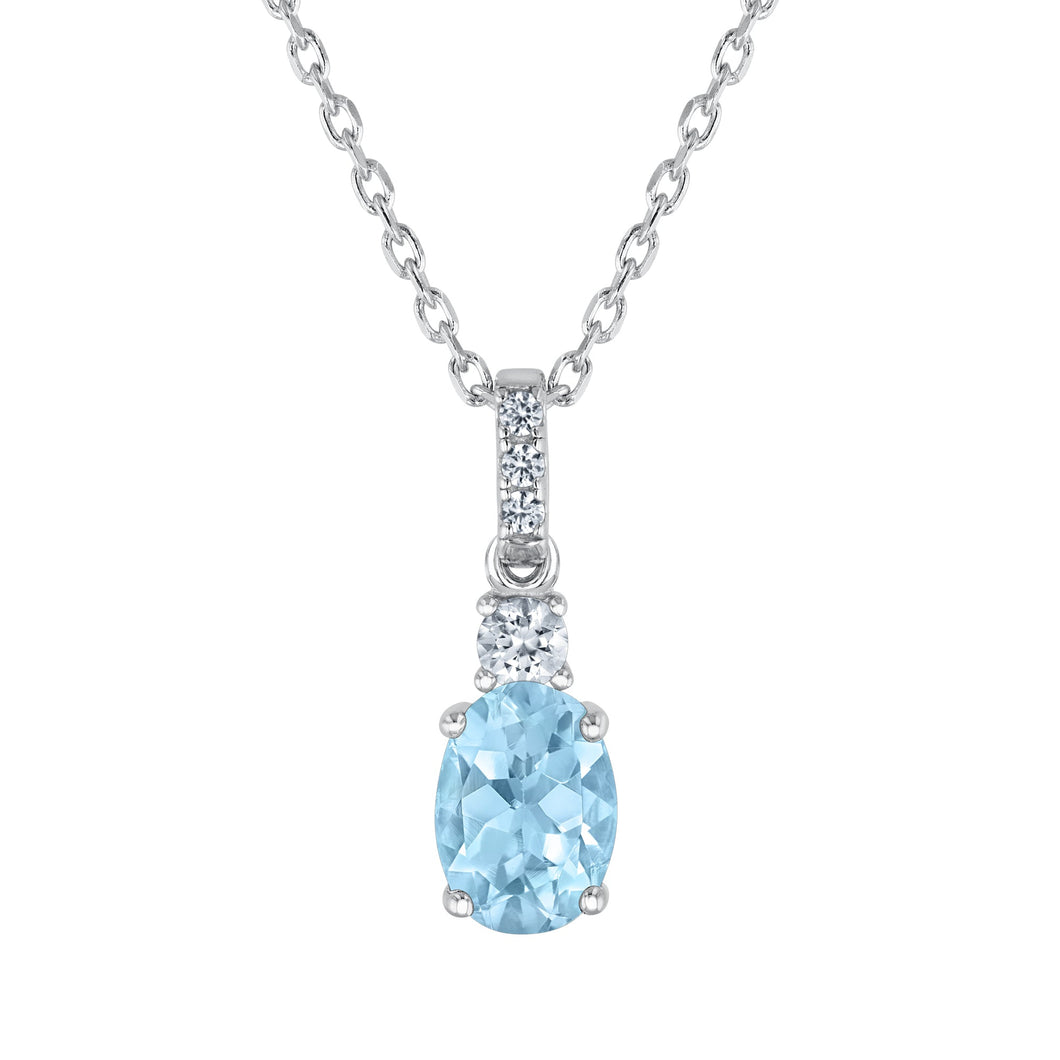 Oval Created Blue Quartz and Created White Sapphire Sterling Silver Pendant Necklace