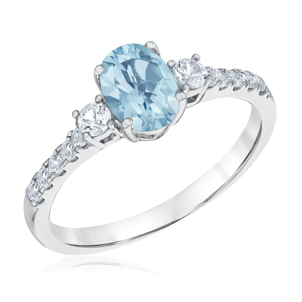 Oval Created Blue Quartz and Created White Sapphire Sterling Silver Ring