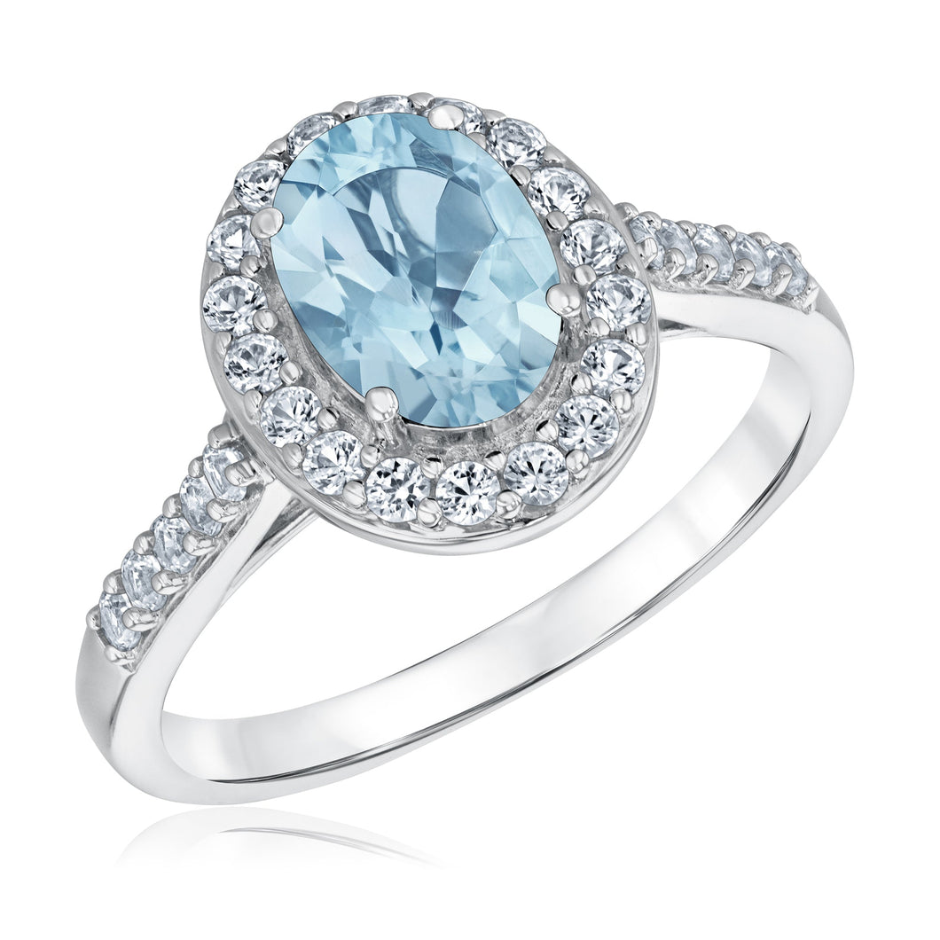 Oval Created Blue Quartz and Created White Sapphire Sterling Silver Ring