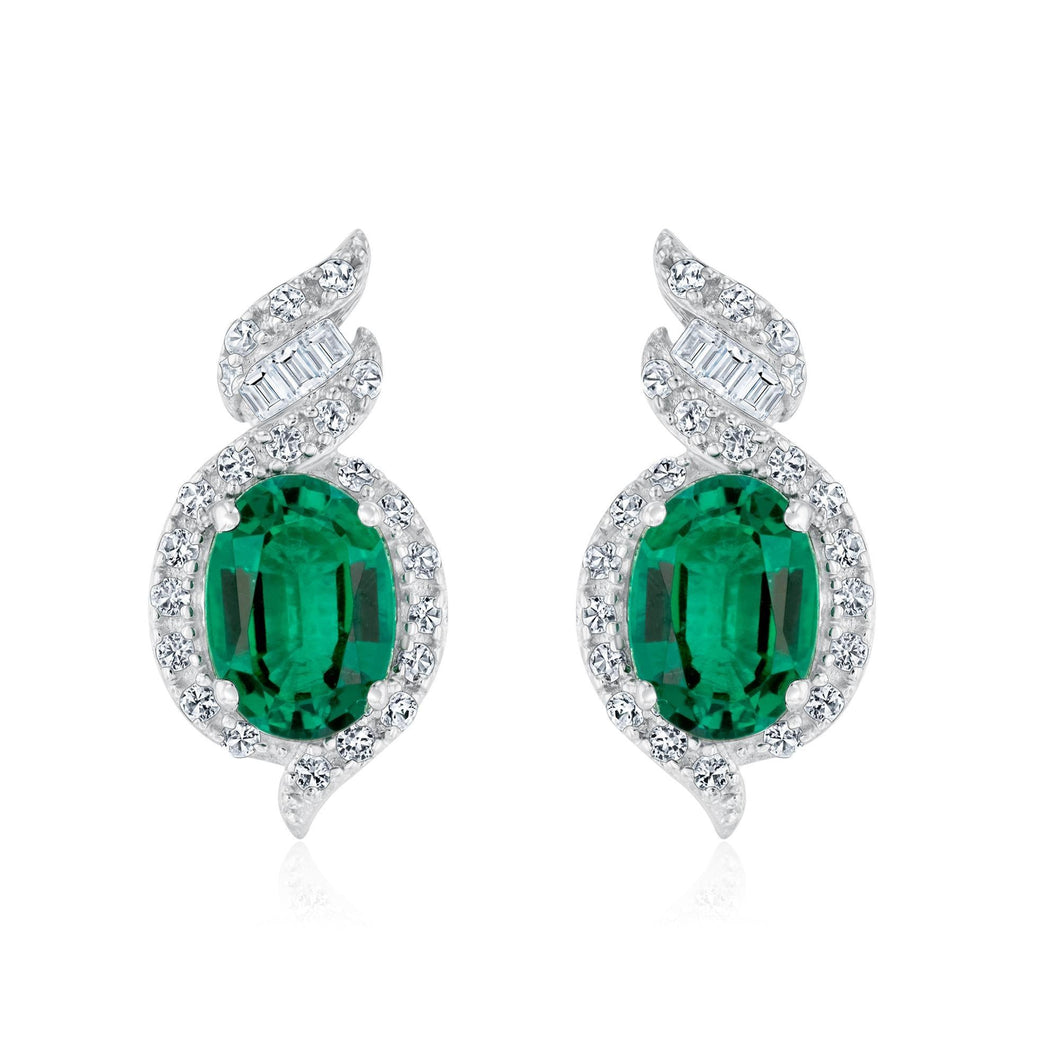 Oval Created Emerald and Created White Sapphire Earrings