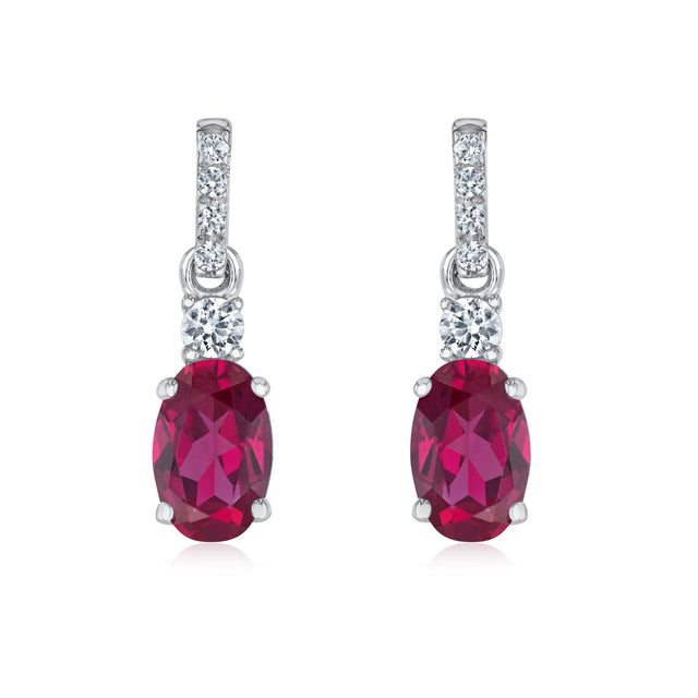 Oval Created Ruby and Created White Sapphire Sterling Silver Drop Earrings