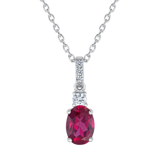Oval Created Ruby and Created White Sapphire Sterling Silver Pendant Necklace