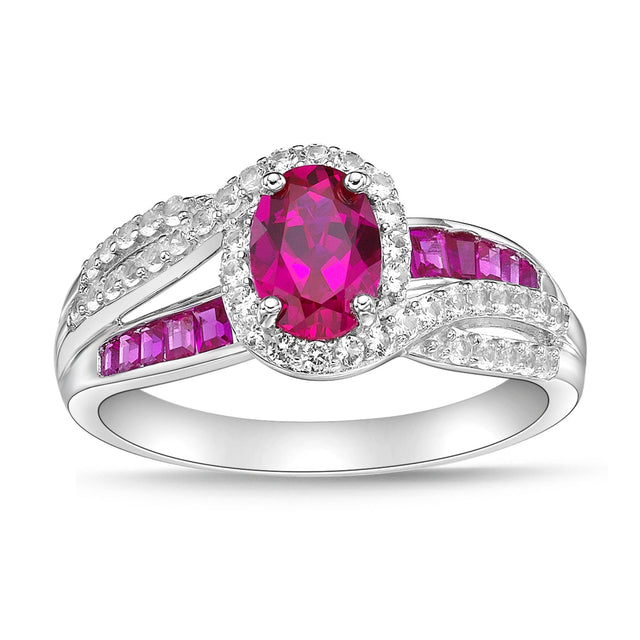 Oval Created Ruby and Created White Sapphire Sterling Silver Ring - Size 6