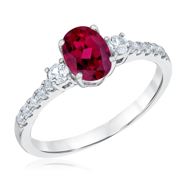 Oval Created Ruby and Created White Sapphire Sterling Silver Ring