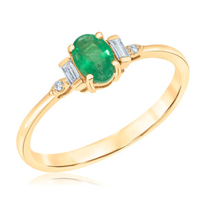 Oval Emerald and 1/20ctw Diamond Yellow Gold Ring