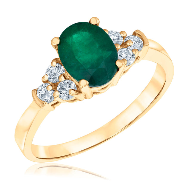 Oval Emerald and 1/3ctw Diamond Yellow Gold Ring - Watercolor Collection