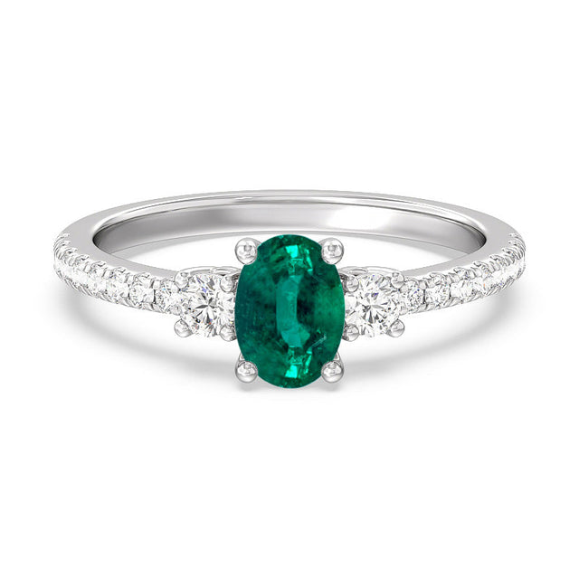 Oval Emerald and 1/3ctw Lab Grown Diamond White Gold Ring - Size 5