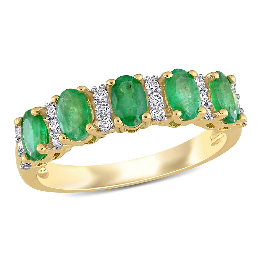 Oval Emerald and 1/6ctw Diamond Yellow Gold Ring | Size 4