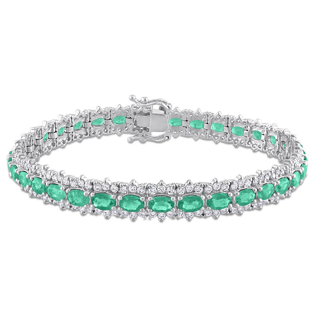 Oval Emerald and 2 1/2ctw Diamond White Gold Tennis Bracelet