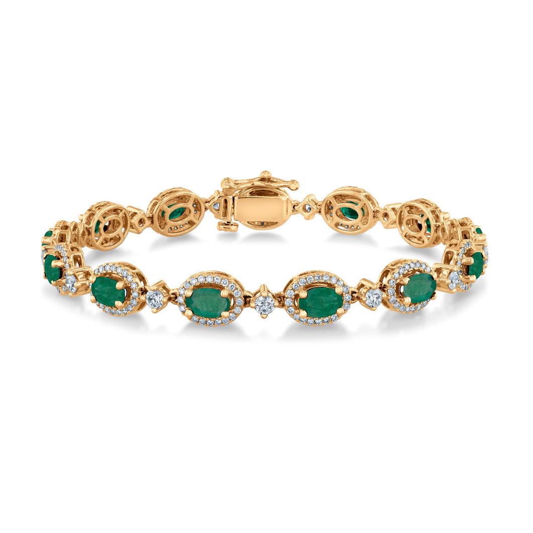 Oval Emerald and 2ctw Diamond Yellow Gold Bracelet - Watercolor Collection