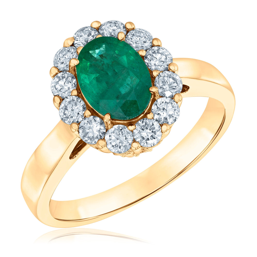 Oval Emerald and 3/4ctw Diamond Yellow Gold Ring - Watercolor Collection