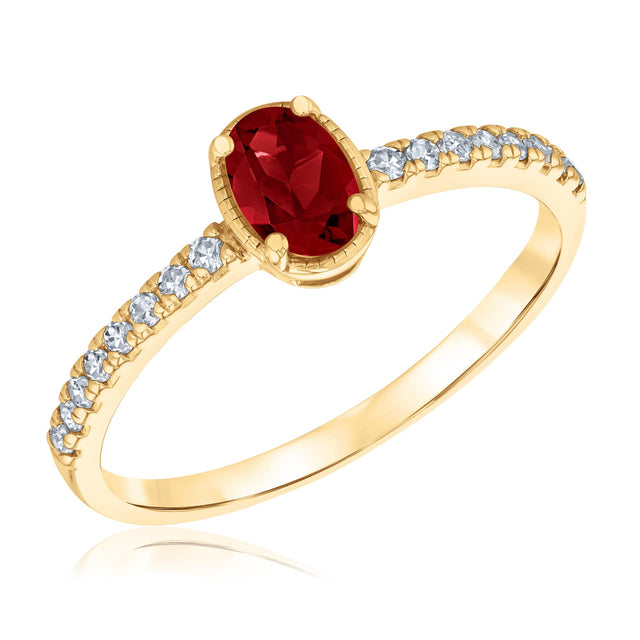 Oval Garnet and 1/6ctw Diamond Yellow Gold Ring