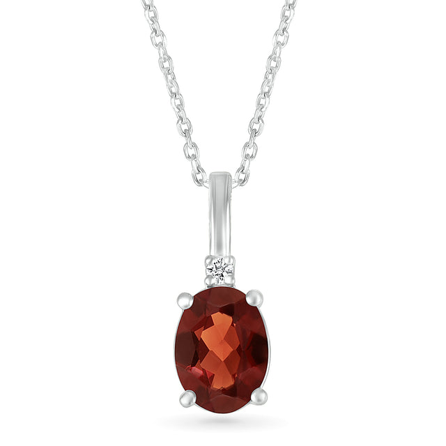 Oval Garnet and Diamond Accent Sterling Silver Pendant Necklace