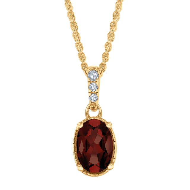Oval Garnet and Diamond Accent Yellow Gold Pendant Necklace