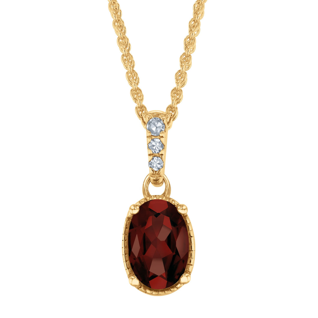 Oval Garnet and Diamond Accent Yellow Gold Pendant Necklace
