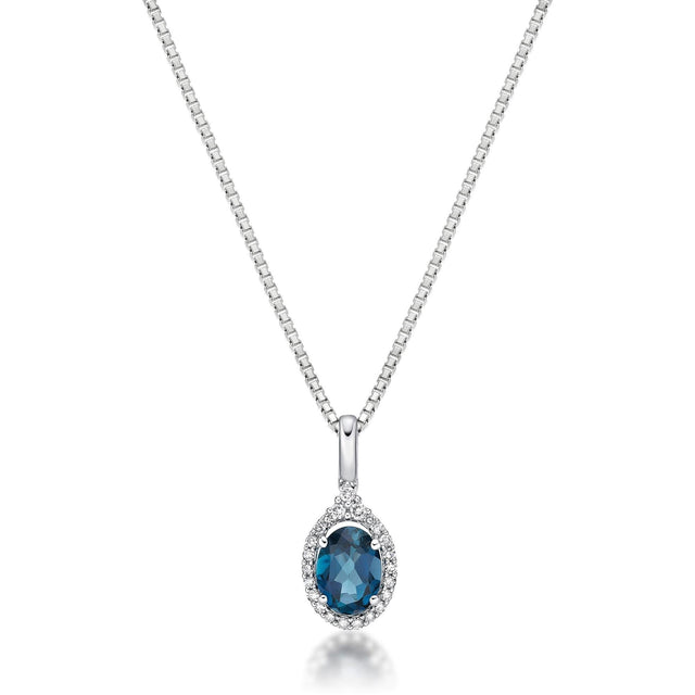 Oval London Blue Topaz and Diamond White Gold Pendant Necklace