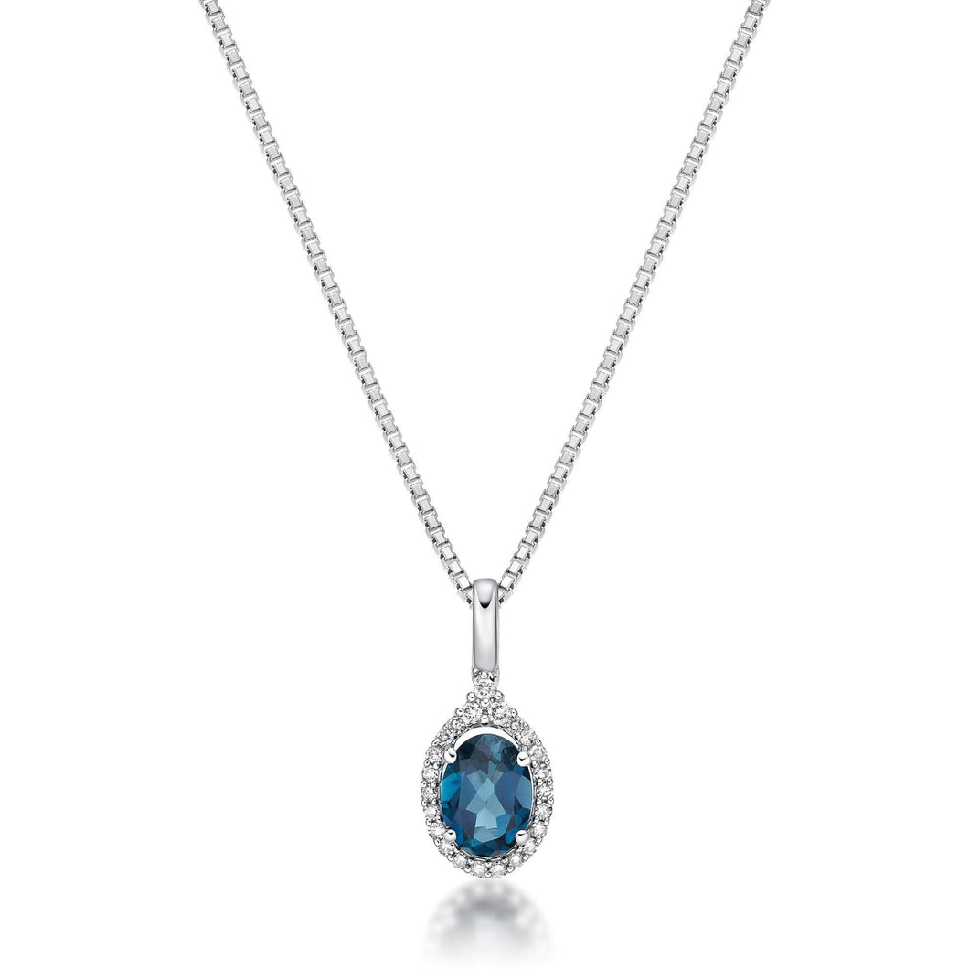Oval London Blue Topaz and Diamond White Gold Pendant Necklace
