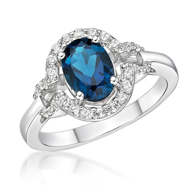 Oval London Blue Topaz and White Topaz Sterling Silver Ring - Size 5