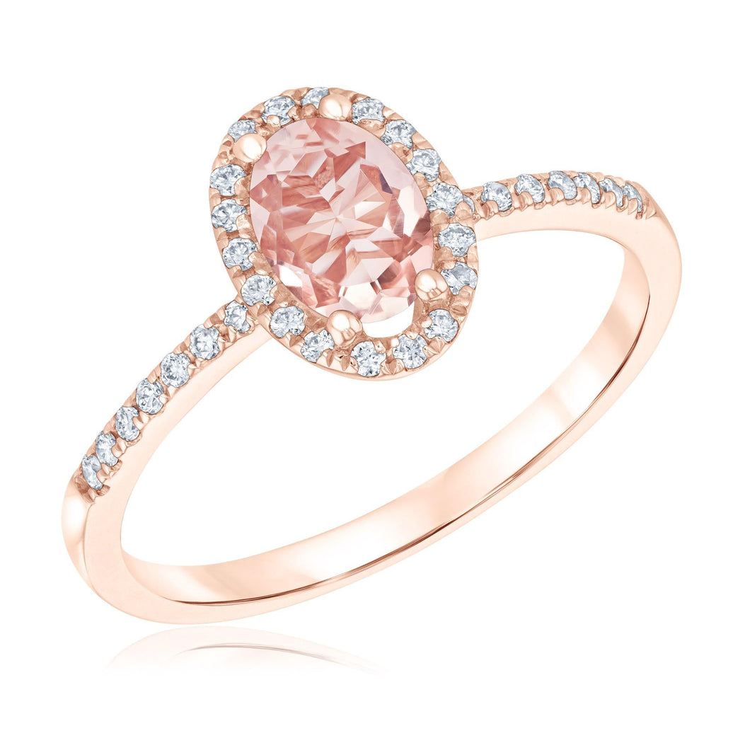 Oval Morganite and 1/6ctw Diamond Halo Rose Gold Ring - Watercolor Collection
