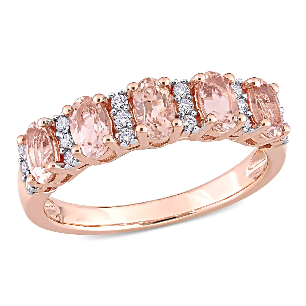 Oval Morganite and 1/6ctw Diamond Rose Gold Ring | Size 5