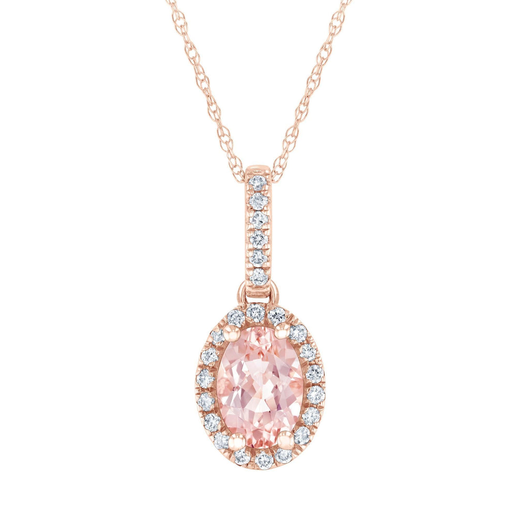 Oval Morganite and Diamond Halo Rose Gold Pendant Necklace - Watercolor Collection