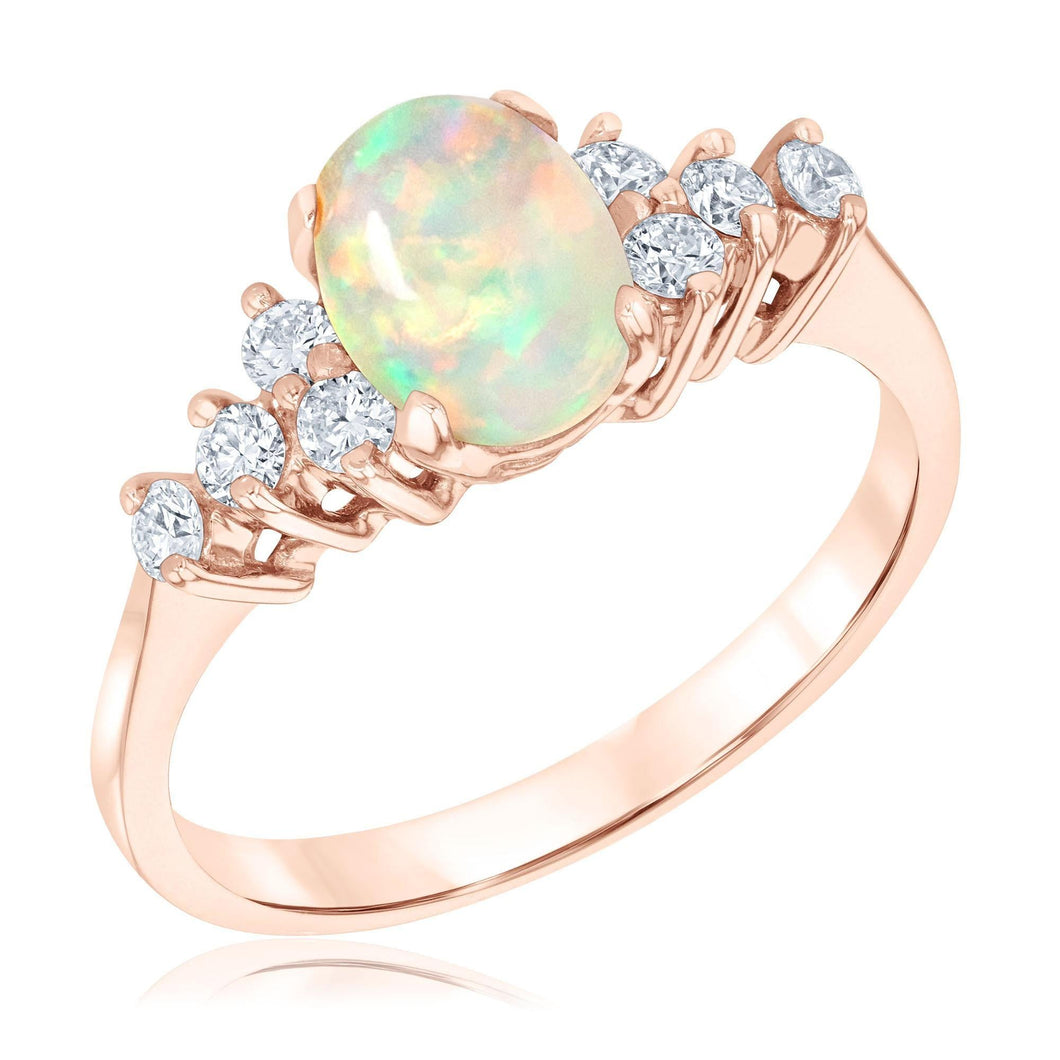 Oval Opal and 1/3ctw Diamond Rose Gold Ring - Watercolor Collection