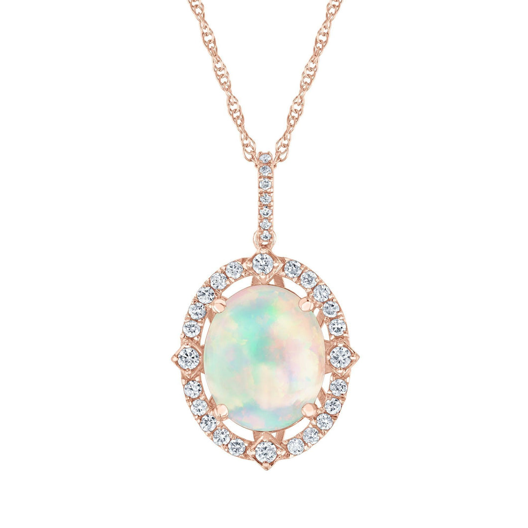 Oval Opal and 3/8ctw Diamond Frame Rose Gold Pendant Necklace - Watercolor Collection