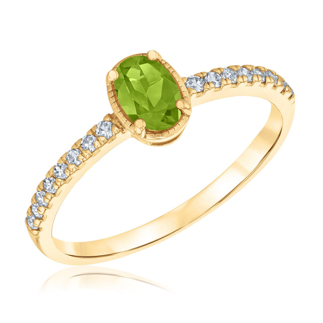 Oval Peridot and 1/6ctw Diamond Yellow Gold Ring