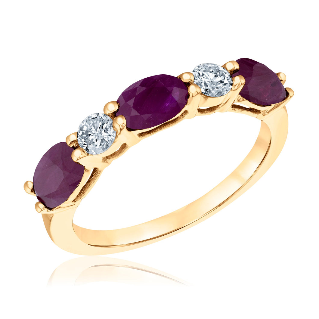 Oval Ruby and 1/3ctw Diamond Yellow Gold Ring - Watercolor Collection