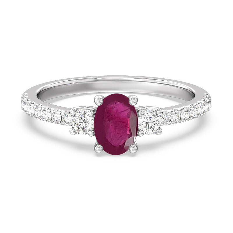 Oval Ruby and 1/3ctw Lab Grown Diamond White Gold Ring - Size 6