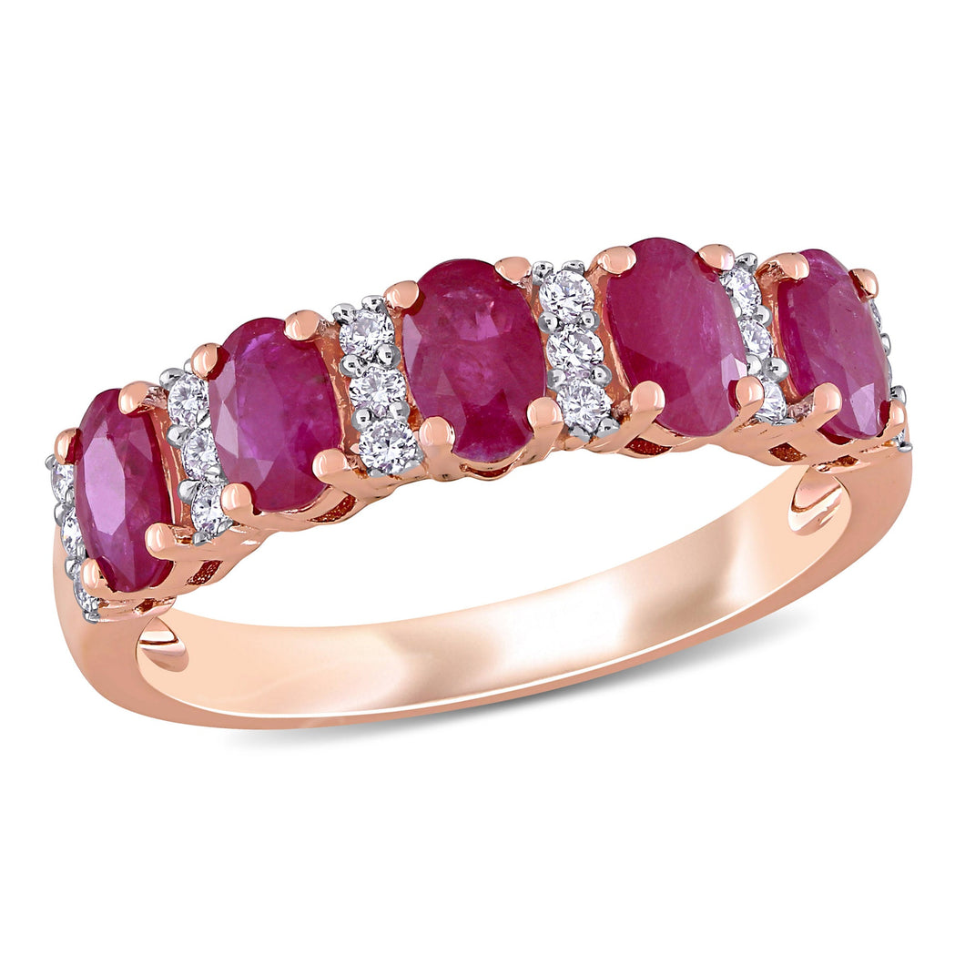 Oval Ruby and 1/6ctw Diamond Rose Gold Ring | Size 4