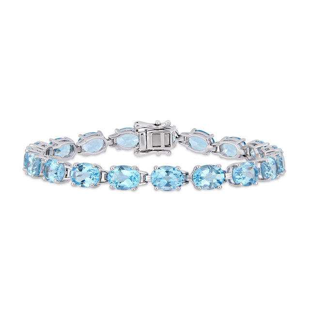 Oval Sky Blue Topaz Sterling Silver Bracelet