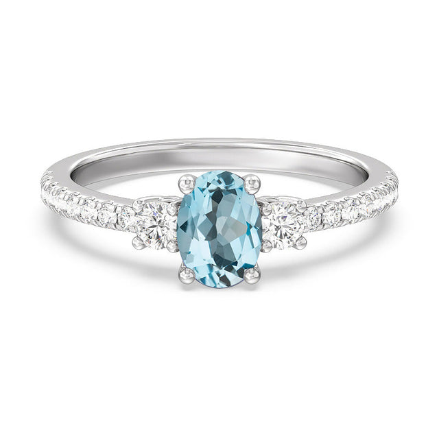 Oval Swiss Blue Topaz and 1/3ctw Lab Grown Diamond White Gold Ring - Size 5