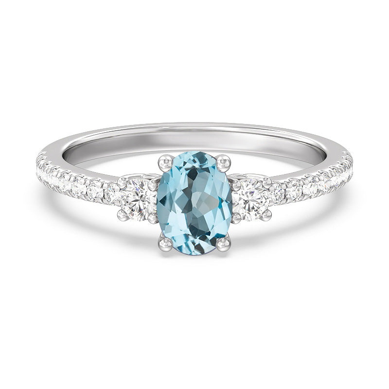 Oval Swiss Blue Topaz and 1/3ctw Lab Grown Diamond White Gold Ring - Size 5