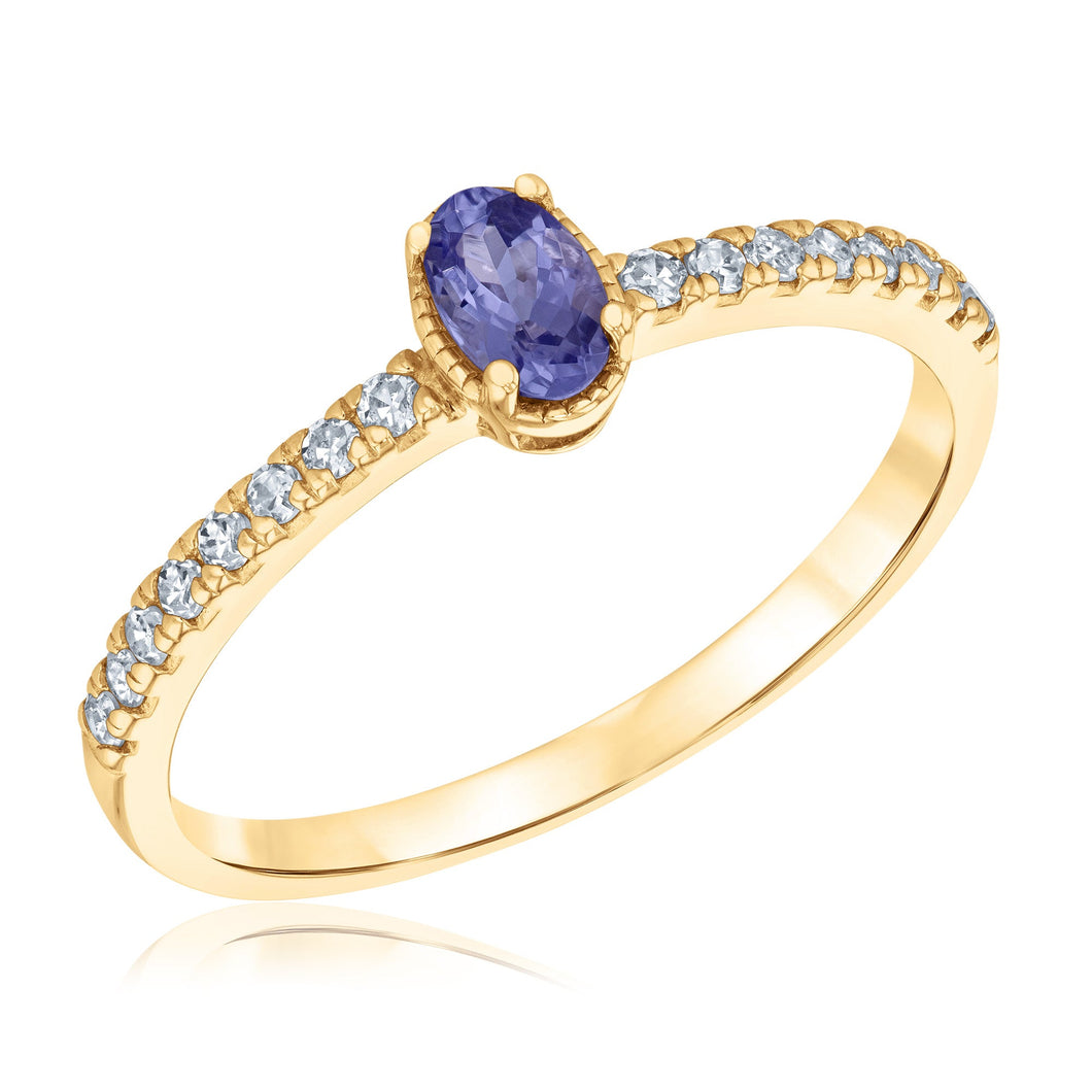 Oval Tanzanite and 1/6ctw Diamond Yellow Gold Ring