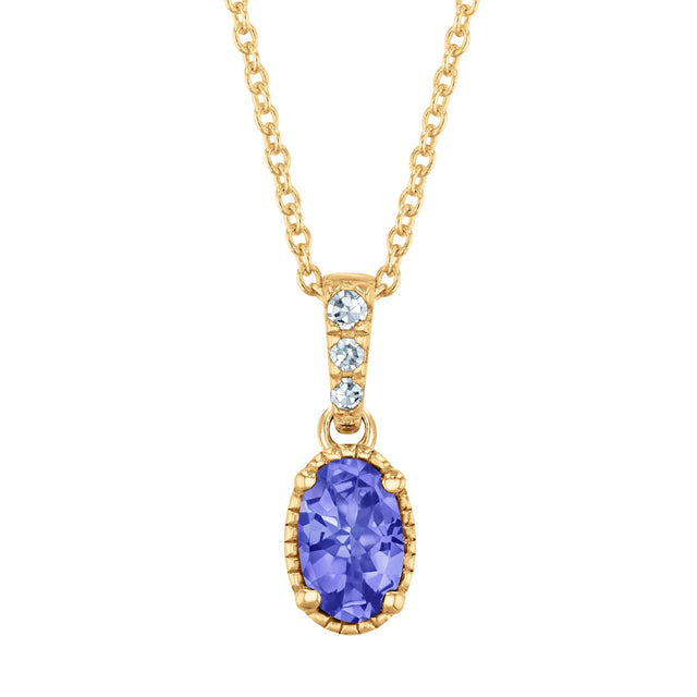 Oval Tanzanite and Diamond Accent Yellow Gold Pendant Necklace
