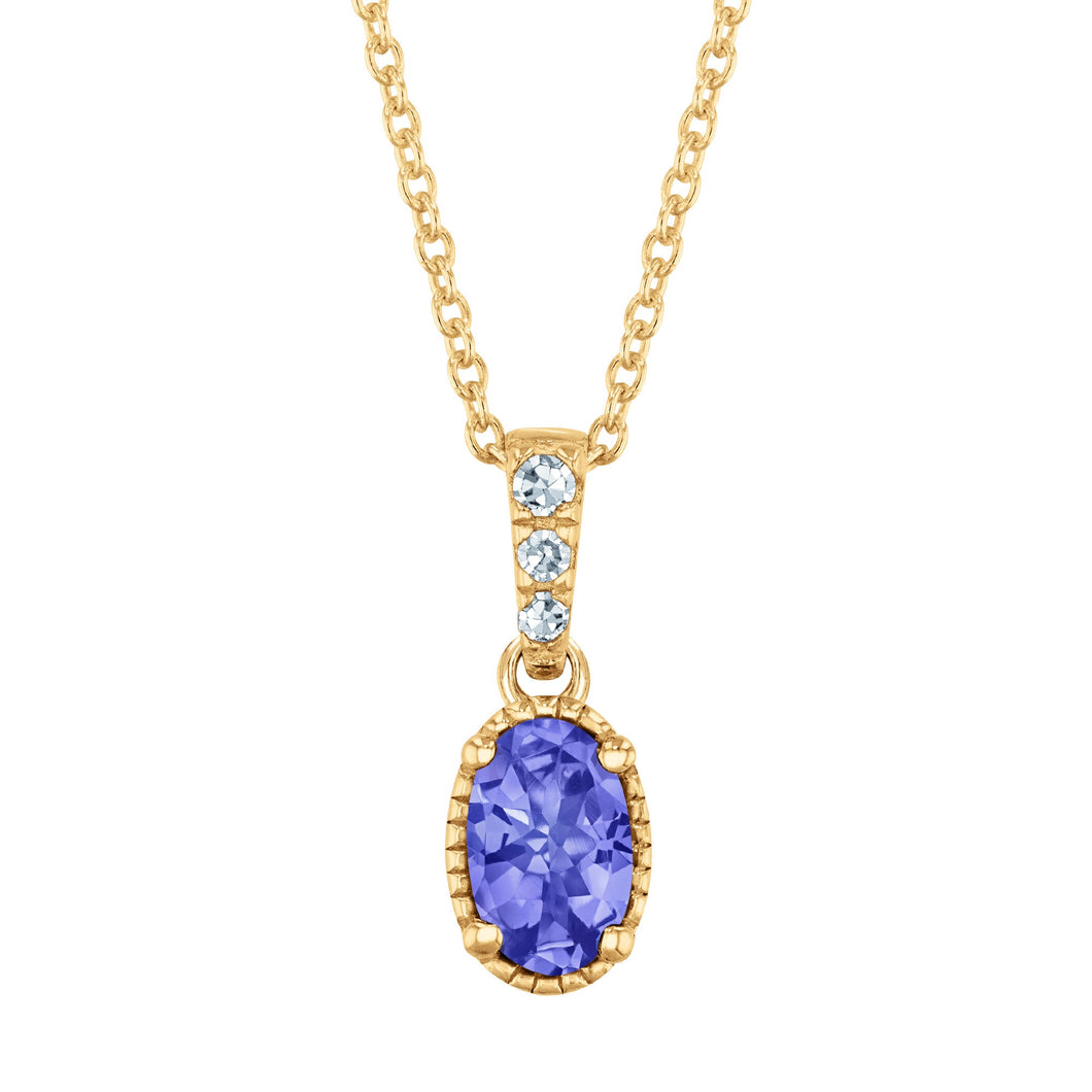 Oval Tanzanite and Diamond Accent Yellow Gold Pendant Necklace