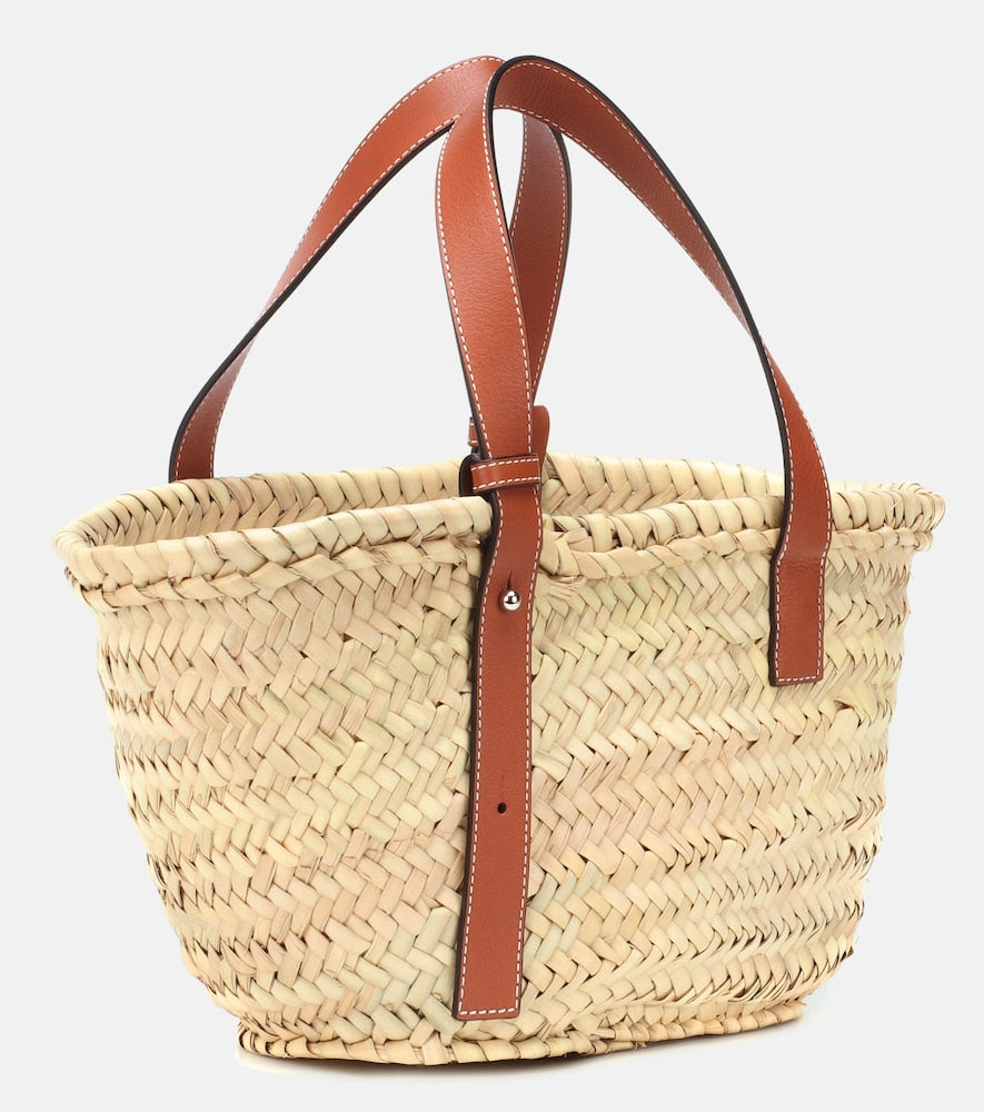 Loewe Small leather-trimmed basket tote