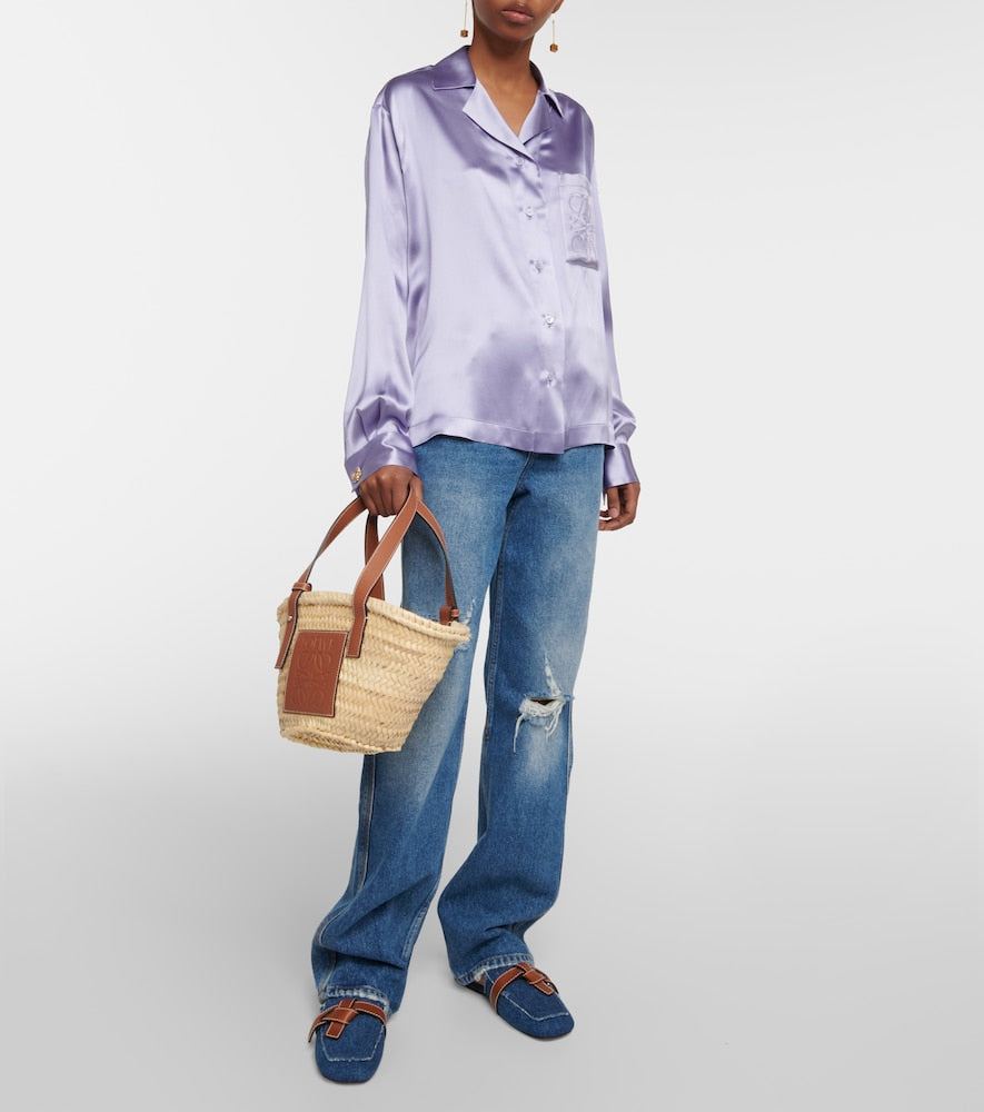 Loewe Small leather-trimmed basket tote
